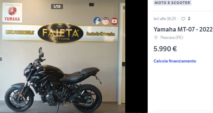 Yamaha MT 07 moto usata